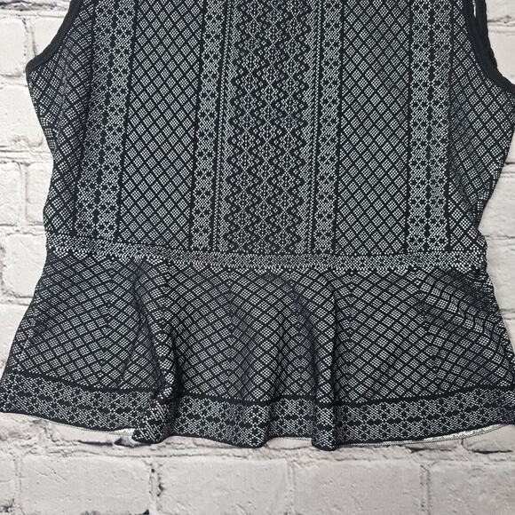BCBG MaxAzria Jaylenne Peplum Top Round Neck Sleeveless Geometric Print Size L - Picture 4 of 13